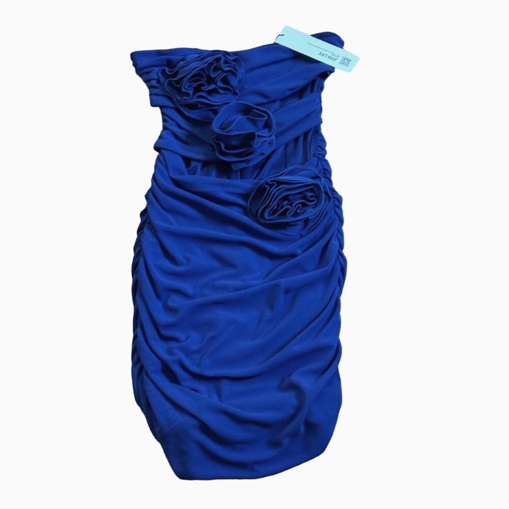 Zara Floral Cut Out Strapless Ruched Mini Dress Blue Size S